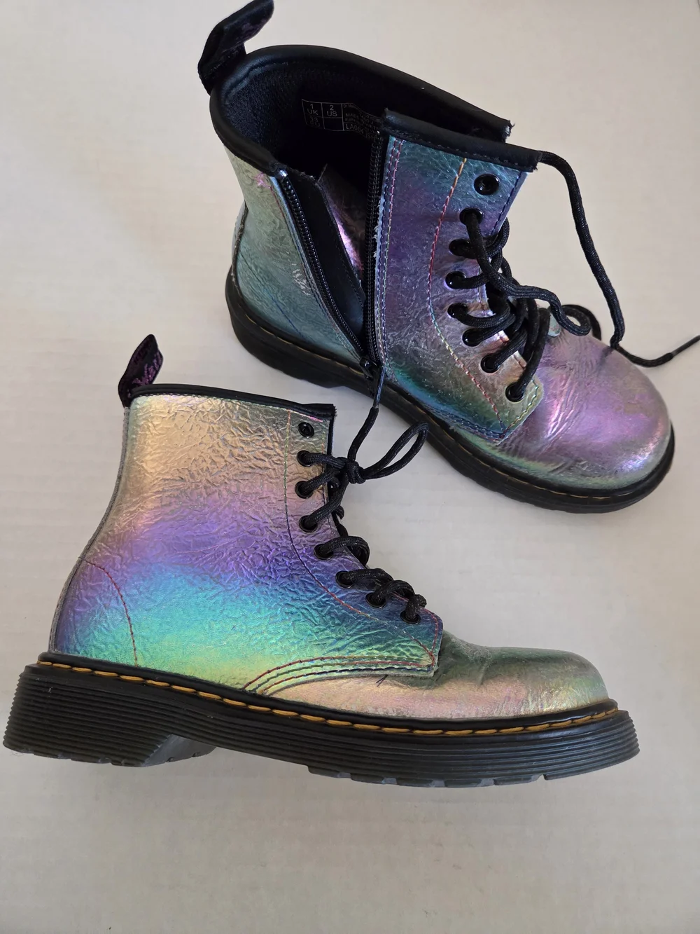 Kids Iridescent Rainbow Crinkle Dr Marten
